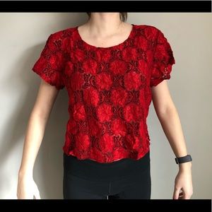 Lace red tee
